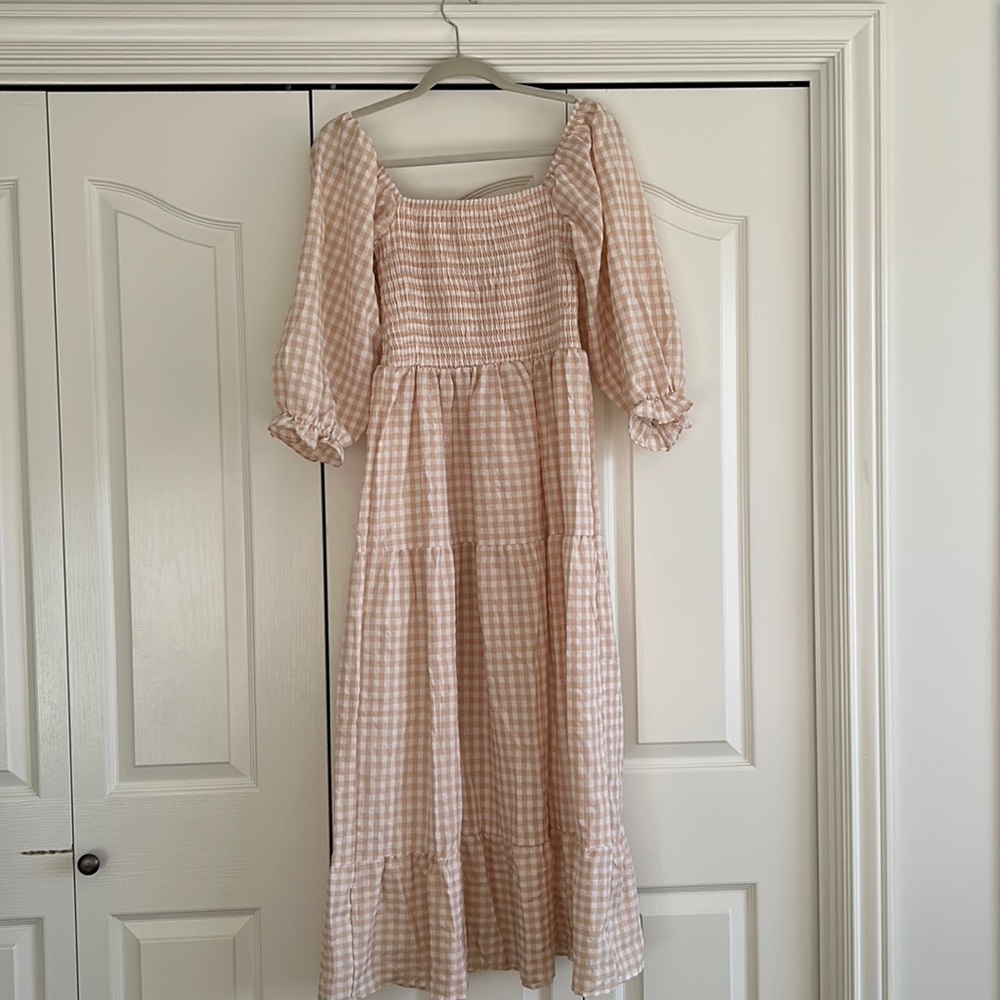Gingham Smocked Dress - Pink